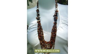 Multi Strand Layer Necklaces Glass Beads, Pearls and Shells